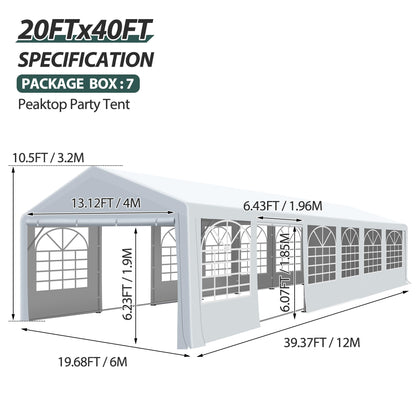 QZEN 20'x40' Party Tent Canopy, Heavy Duty Wedding Tent with Removable Sidewall & 4 Sand Bags, Outdoor Event Tent for Wedding, Birthday Party (20' x 40')