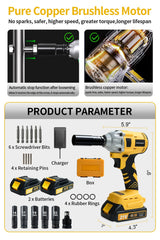 SKOVENSY Cordless Impact Wrench 258Ft-lb（350N.m）, 1/2 Impact Gun, 2 Batteries, Pistola de Impacto, with 5 Sockets, Electric Impact Driver for Car Tires and Home YELLOW SKOVENSY
