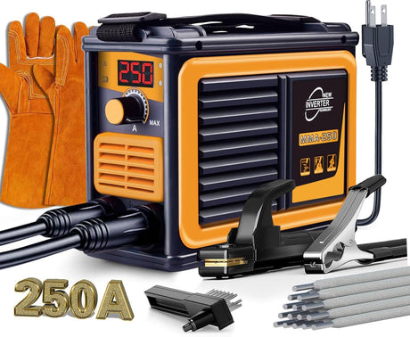 Wrdlosy 250A 110V Welding Machine, Portable Welder Machine, IGBT Digital Display LCD Stick Welder, Home DIY Arc Welder, Hot Start Arc Force Anti-stick Mini Welder WRDLOSY