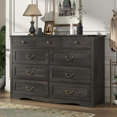 Loomie Farmhouse 9 Drawers Double Dresser for Bedroom, Wide Wood Rustic Chest of Drawers with Natural Texture,Vintage Dressers Organizer,Accent Storage Cabinet for Closet,Living Room,Dark Rustic Oak Loomie