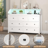 Wodeer Dresser for Bedroom with Power Strip & LED Light,7-Drawer Dresser & Chest of Drawers with Deep Drawers, Wood Double Dresser Storage Cabinet for Bedroom,Living Room, Hallway,White Wodeer