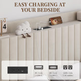 Yaheetech Queen Bed Frame with USB Charging Station and Storage Shelf/Upholstered Headboard Platform Bed with Wing Side/Wooden Slats Support/Noise Free/No Box Spring Needed/Easy Assembly, Ivory Yaheetech