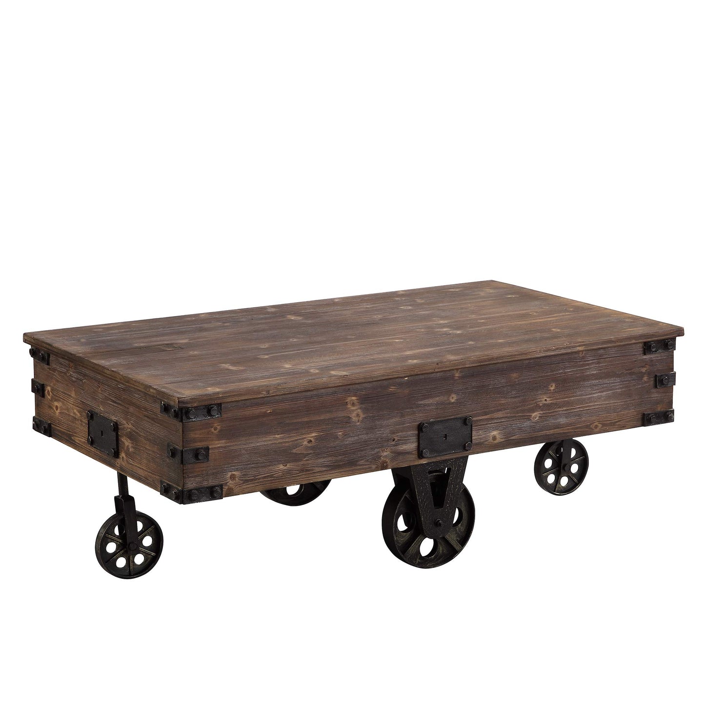 FirsTime & Co. Brown Factory Cart Coffee Table, Vintage Center Table with Wheels for Living Room, Rectangular, Wood, Farmhouse, 47.25 Inches, Rustic Espresso/Antique Black