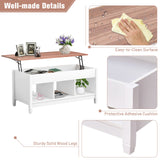 COSTWAY Lift Top Coffee Table, with Hidden Storage Compartment & 3 Open Shelves, Rectangular Cocktail Tea Table with Solid Wood Legs for Living Room Reception Room (White) COSTWAY