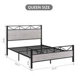 Senfot Heavy-Duty Queen Bed Frame with Rustic Grey Wood Headboard and Footboard Senfot