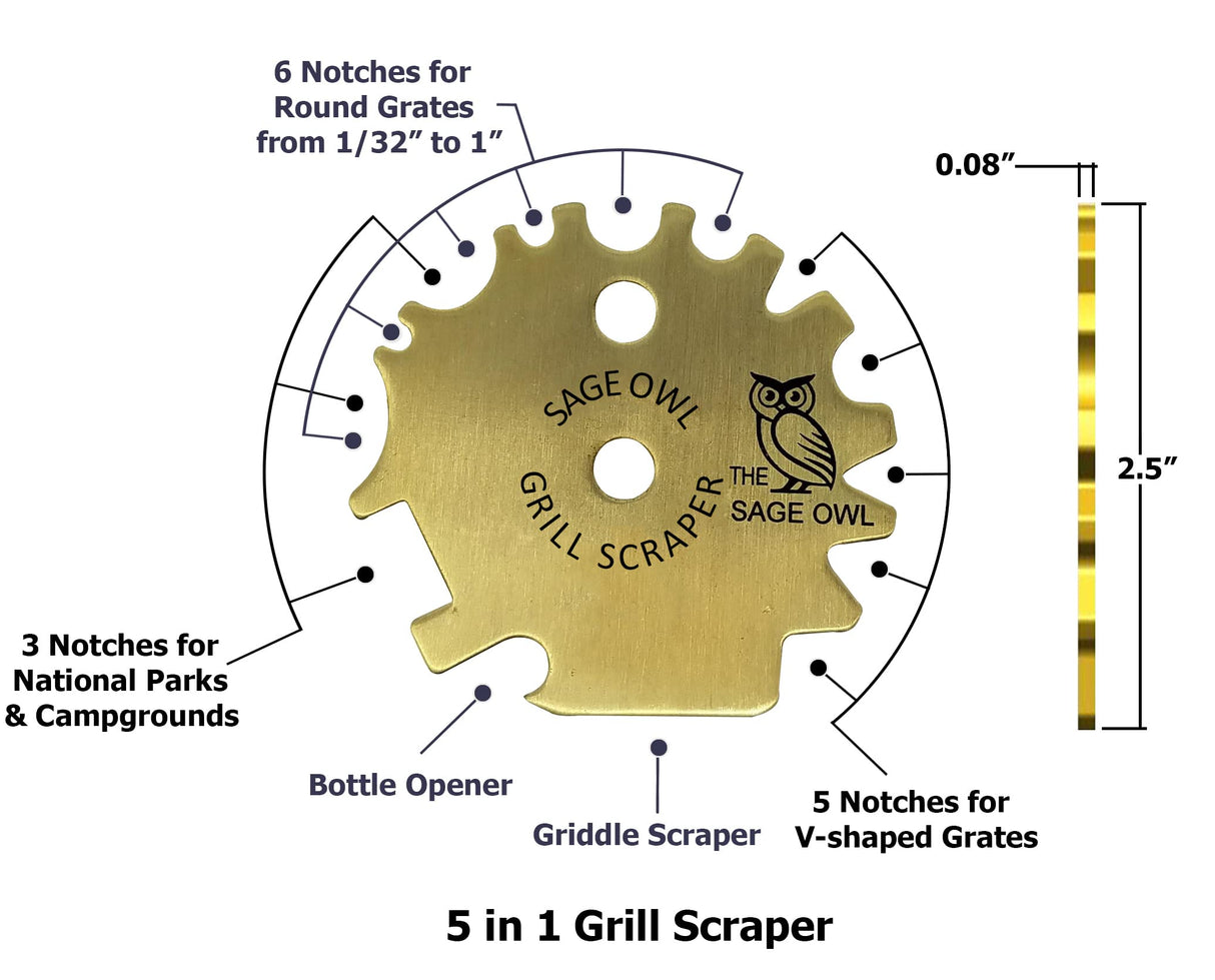 Sage Owl Bristle-Free Brass BBQ Grill Scraper – Safe Grill Cleaner for Outdoor, Porcelain, and Smoker Grills – Kitchen Gadgets, Barbecue Grilling Tools - Unique Gifts for Men Who Have Everything The Sage Owl