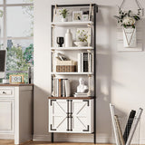 JOINICE,Farmhouse Bookshelf with Storage,71" Tall Industrial Bookcase with Shelves and Cabinet,5 Tier,Wall Mounted Ladder Shelf with Display Rack for Bedroom,Living Room,White JOINICE