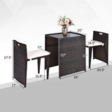 Tangkula 3 Piece Outdoor Rattan Dining Set, No Assembly Patio Bistro Set with Tempered Glass Table, Space Saving Patio Wicker Cushioned Chair Furniture Set for Courtyard, Balcony, Garden (Brown) Tangkula