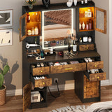 Vanity Desk with Mirror and Power Outlet, 41.3'' Large Make up Vanity Table with 6 Storage Drawers & RGB Cabinets, Dressing Table with 3 LED Lighting Modes Adjustable, for Girls, Women, Rustic Brown Aiguazi