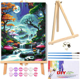 VIGEGU Paint by Numbers Kit for Adults Framed,with Wooden Easel Gift Box,Moon Waterfall Tree Paint by Numbers with Frame DIY Adults' Paint-by-Number Kits for Home Wall Decor 12x16inch VIGEGU