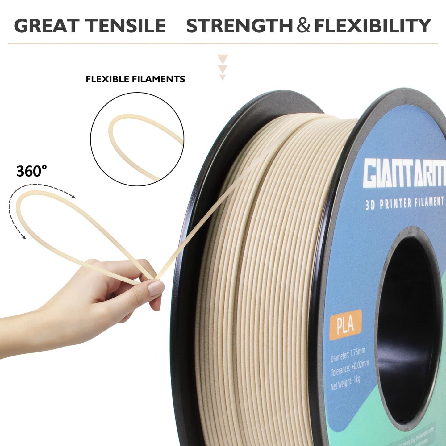 GIANTARM Wood Filament PLA,Wood PLA 3D Printer Filament,1.75mm Dimensional Accuracy +/-0.03mm,for Most 3D FDM Printer,1080 Feet per Roll,(Wood Poplar)