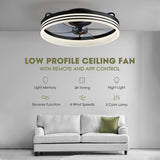 LUDOMIDE Ceiling Fans with Lights, Flush Mount Ceiling Fan with Lights and Remote, 6 Wind Speeds Smart Low Profile Ceiling Fan for Bedroom, Kids Room and Living Room 20" (Black) LUDOMIDE
