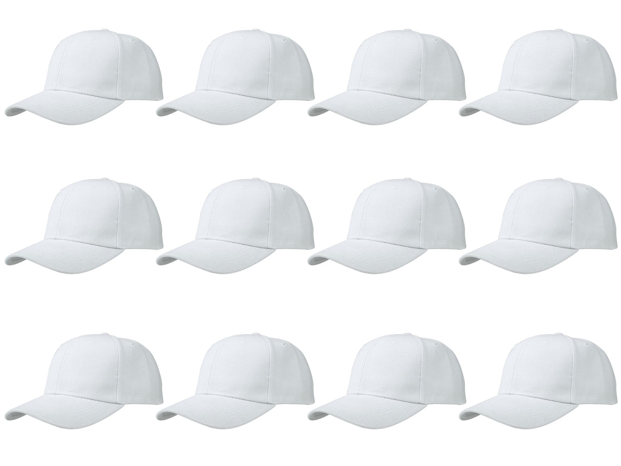 Gelante Plain Blank Baseball Caps Adjustable Back Strap Wholesale LOT 12 Pack 001-White Gelante