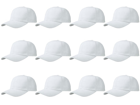 Gelante Plain Blank Baseball Caps Adjustable Back Strap Wholesale LOT 12 Pack 001-White Gelante
