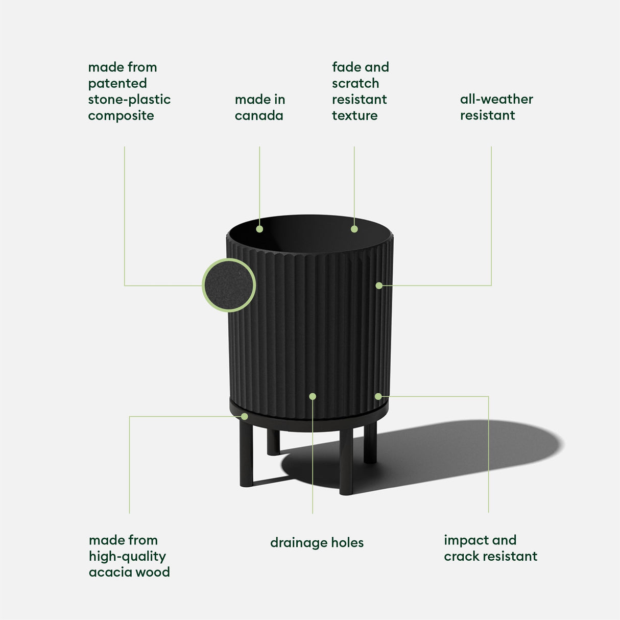 Veradek Demi Series Round Planter w/ Stand for Porch/Patio | Durable Plastic-Concrete & Wooden Stand | Modern Décor for Tall Plants, Flowers Veradek