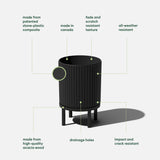 Veradek Demi Series Round Planter w/ Stand for Porch/Patio | Durable Plastic-Concrete & Wooden Stand | Modern Décor for Tall Plants, Flowers Veradek