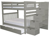 Bedz King Bunk Beds Full over Full with 4 Drawers in the Steps and a Twin Trundle, Gray Bedz King