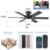Goniyado 46" Low Profile Ceiling Fans with Lights and Remote,Black Outdoor Ceiling Fans with Quiet Reversible DC Motor, Modern Flush Mount Ceiling Fans for Living Room Patio Kitchen Goniyado