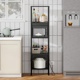 Furologee 5-Tier LED Bookshelf in Black Oak - Narrow Industrial Bookcase with Back Panel for Home and Office Furologee