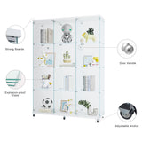 Glass Display Cabinet with Glass Doors, Tall 4-Tier Tempered Glass Floor Standing Curio Case with Lock for Collectibles, Toys, Books, Living Room, Quick Installation (4 Shelf 3 Column 2 Door, White) VFY