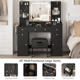 Fameill Black Makeup Vanity with 10 Lights & Power Outlets, Big Vanity with 3 Storage Compartments, Vintage Vanity Set with Large Drawers and Storage Cabinet, 45in Fameill
