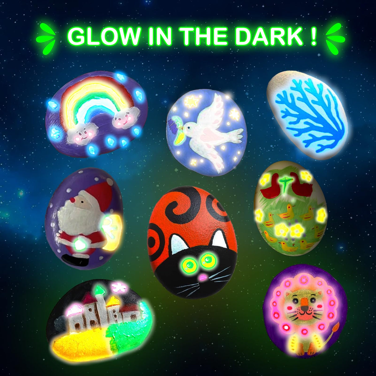 KIDS KING Rock Painting Kit - Glow in The Dark, Stone Drawing Arts Crafts Gifts for Kids Ages 6-12, Creative Craft Activity Art Kits - Birthday Party Toy for Kids 6, 7, 8, 9, 10, 11, 12 Years Old KIDS KING