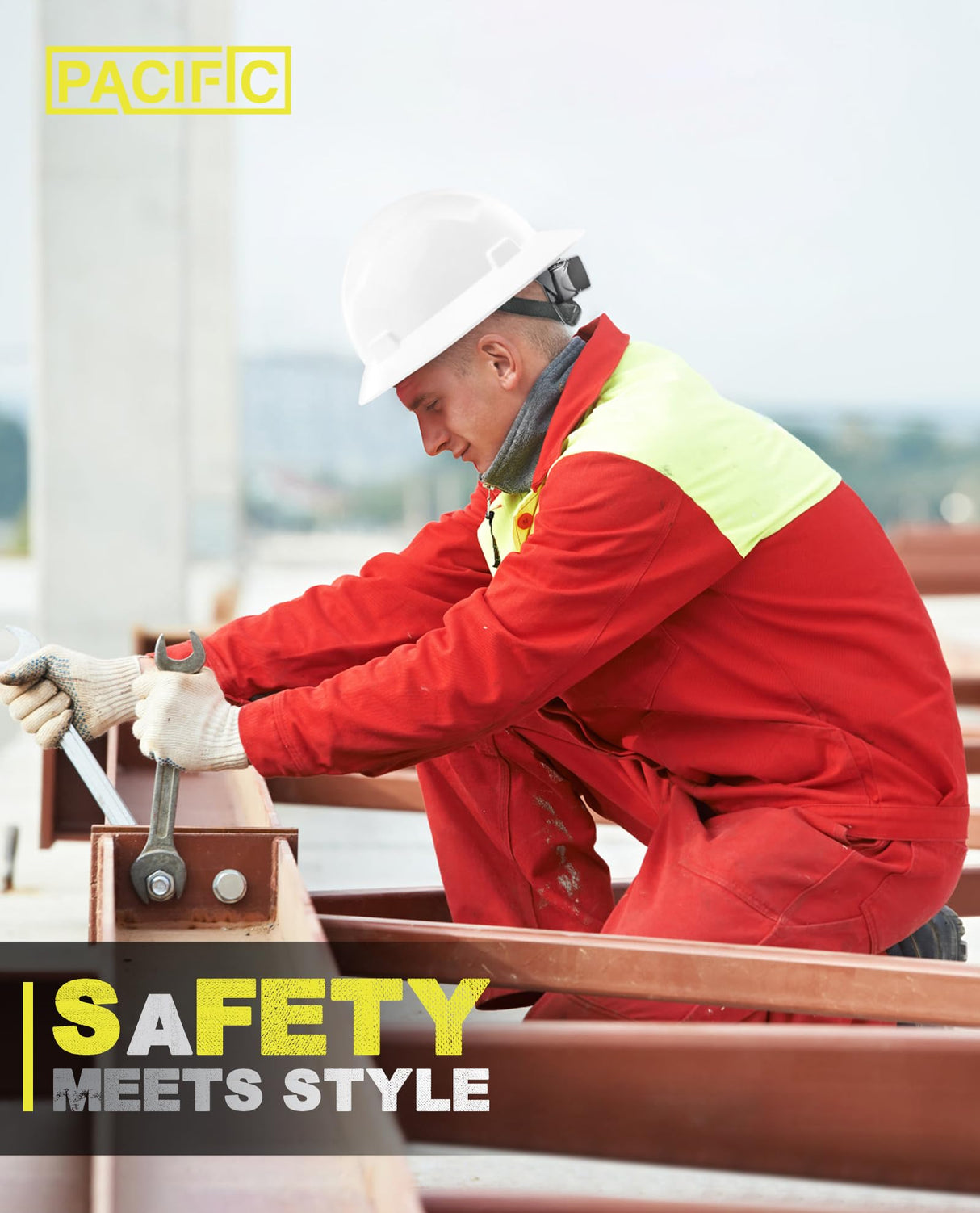 PACIFIC PPE Full Brim Hard Hat, OSHA Construction Work Approved, HDPE Safety Helmet with 4 Point Adjustable Ratchet Suspension, Class E, G & C, White PACIFIC PPE