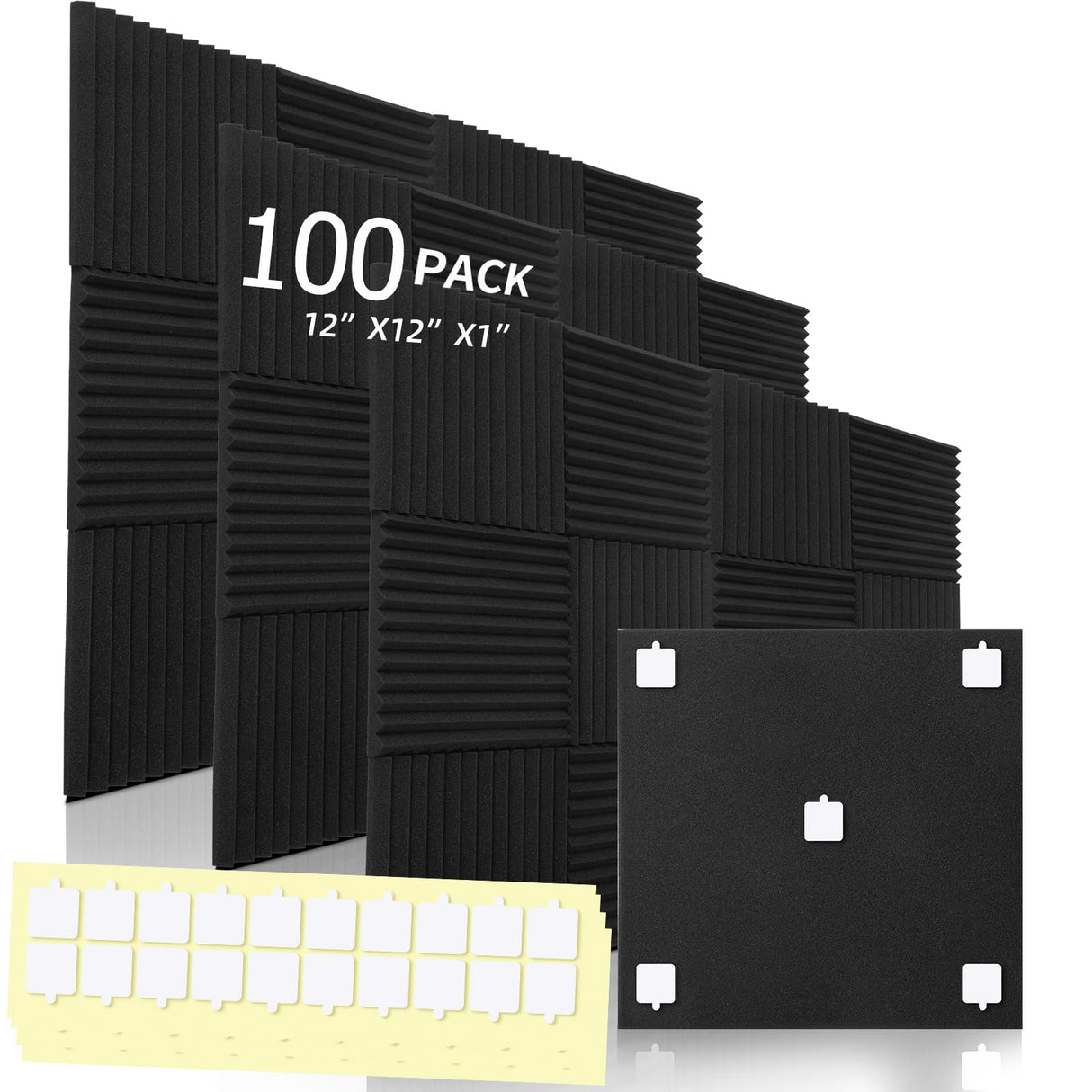 100 Pack Acoustic Foam Panels Premium Sound Proof Foam Panels Black Soundproof Wall Panels High Density Acoustic Panels Sound Absorbing for Studio Office Home, 12 x 12x 1Inch shipxinfuren