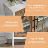 WINWY 30" Farmhouse Sideboard Buffet Credenza Cabinet, Decorative Accent Cabinet with 2 Carved Arched Glass Doors & Adjustable Shelf, Rustic Wooden Storage for Kitchen, Living Room(White,Set of 3) WINWY