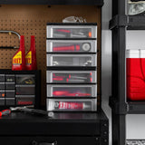 IRIS USA Plastic Stacking Desk Top 3-Drawer Storage Organizer, 2-Pack, for Makep Vanity Nail Polish Bathroom Stationery Art Craft Supplies Kitchen Office Garage and Small Organization, Medium, Black IRIS