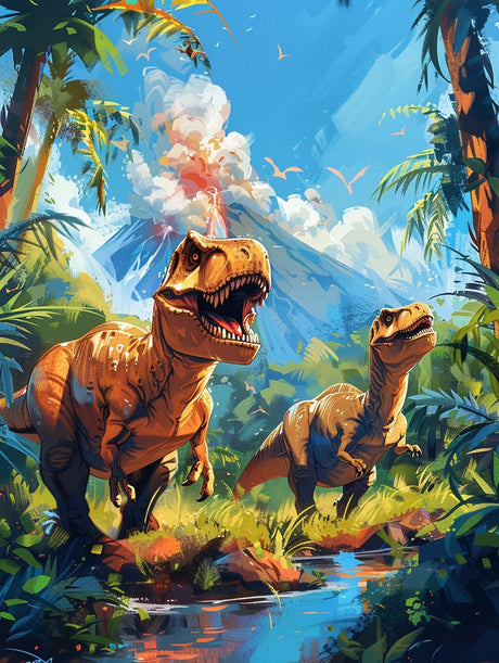 Yomiie 5D Diamond Art Kits for Adults, Two Dinosaur Diamond Painting Art Animals DIY Full Round Drill Kits, Embroidery Rhinestone Diamond Crystal Craft Canvas Home Wall Decor 12x16 inch Yomiie