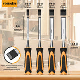 4-Piece Wood Chisel Set, Carbon Steel Blades with Ergonomic Handle, 3/8" 1/2" 3/4" 1" for Woodworking, Durable Metal Strike Cap (5-inch Handle for Comfortable Grip) TOOLMAYS