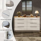 AMERLIFE 47.2" 8 Drawer Dresser with LED Light, Modern High Gloss Chest of Drawers with Glass Tabletop & 2 Six-Grid Jewelry Drawers, for Bedroom, Living Room, Dressing Room, Cream & Grey AMERLIFE