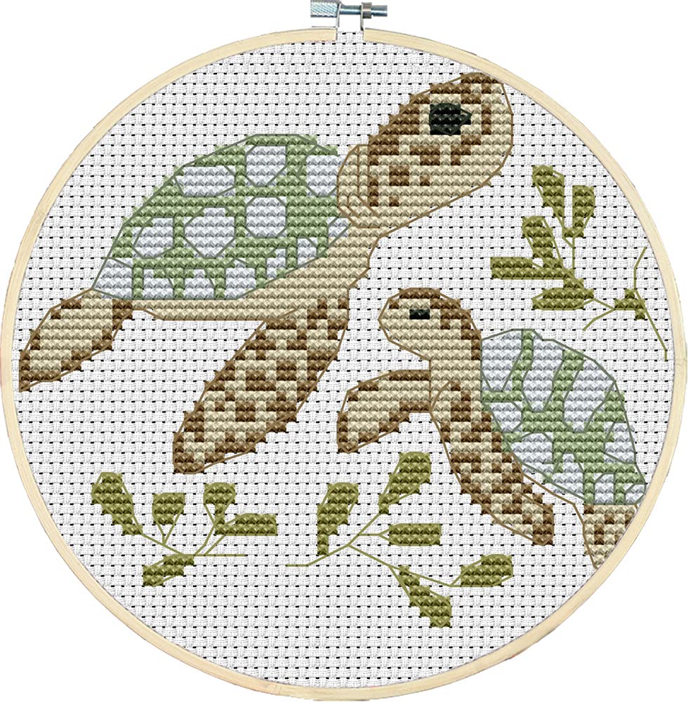 Awesocrafts Cross Stitch Kits Little Turtle Looking for Mom 11CT Stamped Patterns Easy Cross Stitching Embroidery Needlework Kit Supplies (Turtle) Awesocrafts