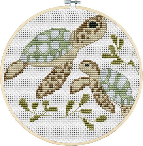 Awesocrafts Cross Stitch Kits Little Turtle Looking for Mom 11CT Stamped Patterns Easy Cross Stitching Embroidery Needlework Kit Supplies (Turtle) Awesocrafts