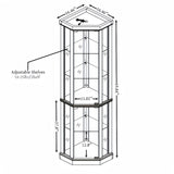 CKEASEAN Curio Cabinet Lighted Glass Display Cabinet, Tempered Glass Door and Shelve, Wood Corner China Cabinet Inclued Bulb, Corner Cabinet Rack for Living Room (Oak, 16.5''L 16.5''W 69.85''H) CKEASEAN