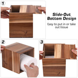 KYDIFS Tissue Box Cover Square, Acacia Wood Tissue Box Holder with Slide-Out Bottom, Wooden Tissue Box Cover Cube for Bathroom, Bedroom, Dinner Table, Office,Kitchen(Square) KYDIFS