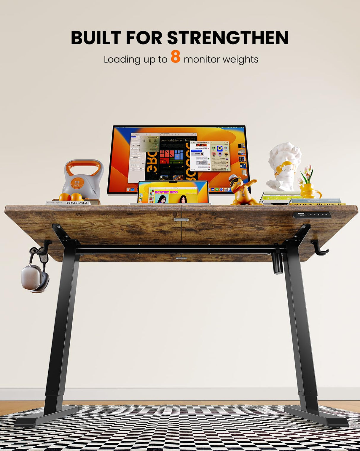 ErGear Electric Standing Desk, 48 x 24 inch Height Adjustable Sit Stand Up Desk, Computer Home Office Desk with 4 Memory Height Buttons, Two Pieces Desktop, Vintage Brown, EGESD110V ErGear