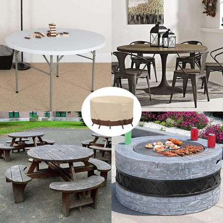 Vailge Round Patio Furniture Covers, 100% Waterproof Outdoor Table Chair Set Covers, Anti-Fading Cover for Outdoor Furniture Set, UV Resistant, 84"DIAx28"H, Beige & Brown Vailge