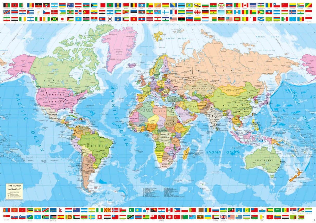 Educa - Political World Map - 1500 Piece Jigsaw Puzzle - Puzzle Glue Included - Completed Image Measures 33.5" x 23.5" - Ages 14+ (18500) Educa