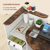 IFANNY Reception Desk, 48’’ Retail Counter w/Lockable Drawer & Storage Shelf, L-Shaped Reception Table, Wooden Computer Desk for Salon, Restaurant, Office (Rustic Brown & White) IFANNY