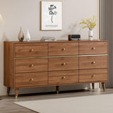 Chrangmay 9 Drawer Dresser,63" Wide Mid Century Modern Chest of Drawers,Wooden Bedroom Drawer Dresser with 9 Storage Drawers for Bedroom, Living Room,with Anti-Tipping Device,Walnut Chrangmay