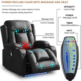 IPKIG Power Recliner Chair with Led Light - Faux Leather Overstuffed Home Theater Recliner w/Massage Heat/Lumbar Pillow/USB Port/Cup Holders/Side Pockets, Movie Gaming Reclining Chair (2 Sets, Black) IPKIG
