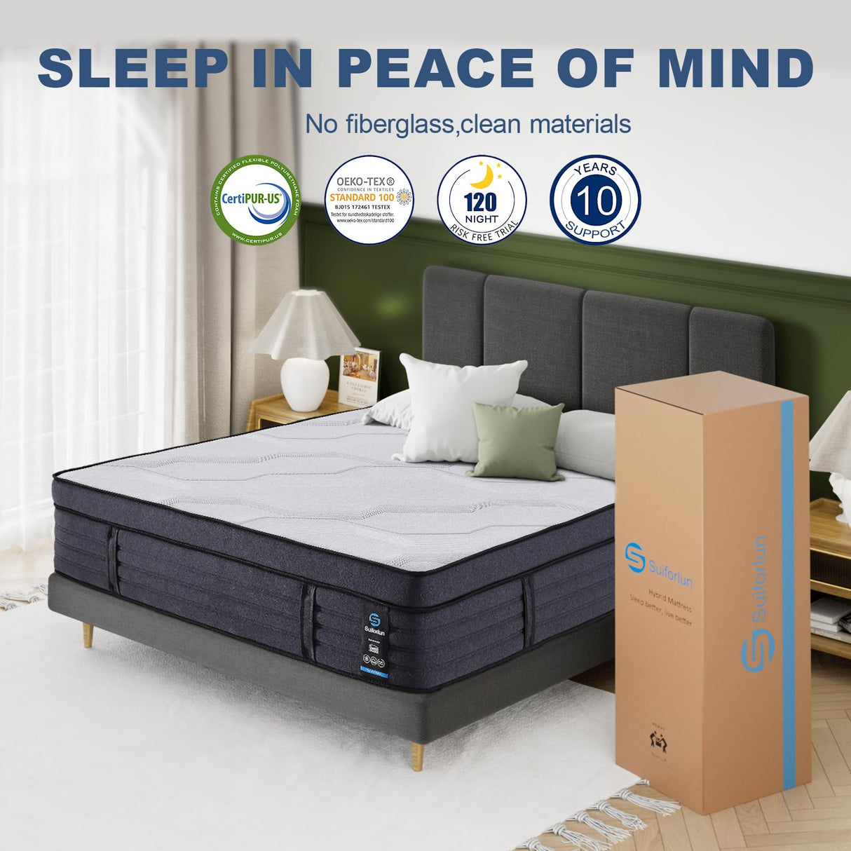 Suiforlun California King Mattress, 15 Inch Hybrid Charcoal Gel Memory Foam Mattress with Firm Edge Pocket Coils, Cooling Deep Sleep, Back Pain Relief, Fiberglassfree Suiforlun