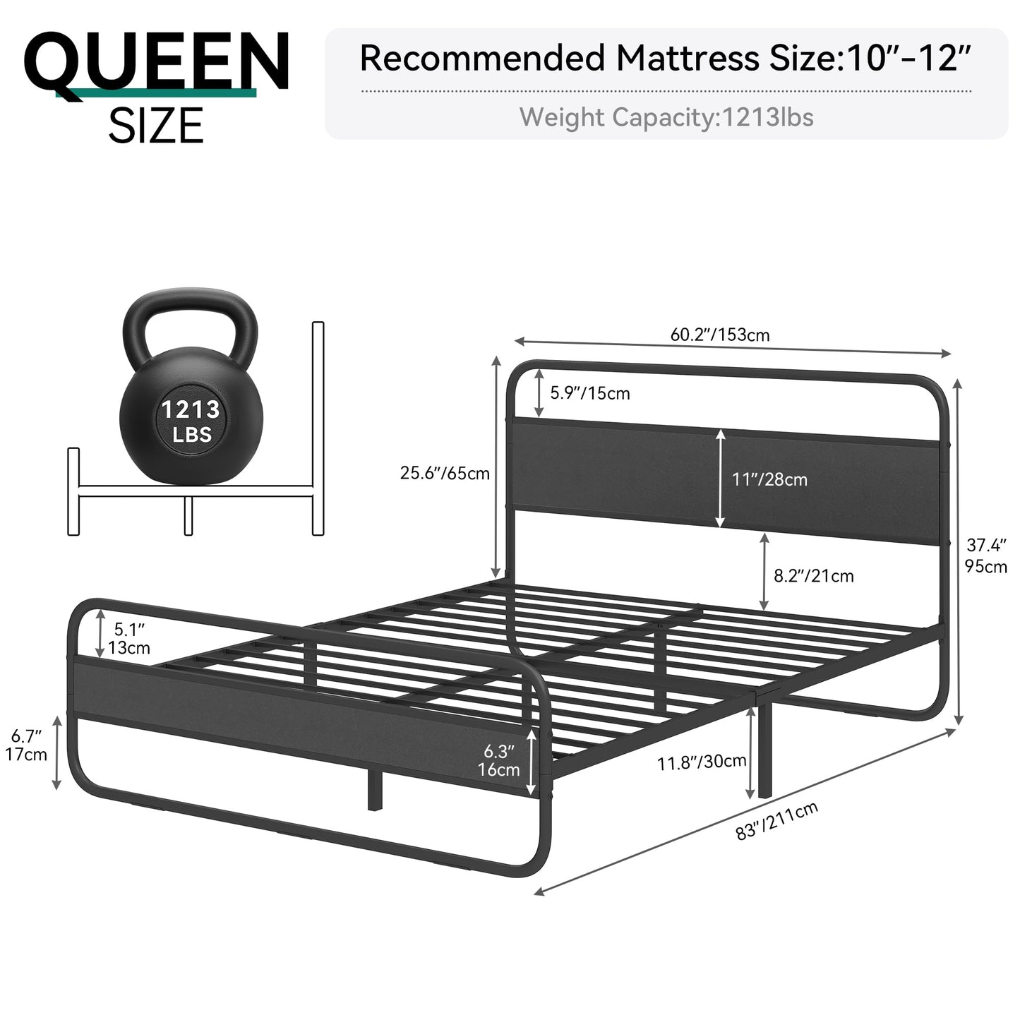 YITAHOME Heavy Duty Queen Bed Frame with Wooden Headboard - No Box Spring Required, Noise-Free, Easy Assembly - WoodArtSupply