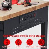 EuKer Workbench 48x24 Inch, Adjustable Height Worktable for Garage, Rubber Wood Top & Cold-Rolled Steel Table Workbench, Heavy Duty Workstation with Power Outlets & Wheels, 2000 Lbs Load Capacity Euker