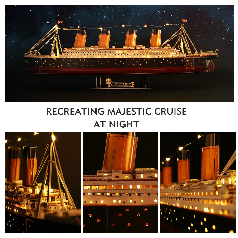CubicFun Titanic 3D LED Puzzles for Adults 88 CM 266 Pieces,Titanic Toys for Adults Teens, Home Decor Birthday Gifts Adults Easter Gifts Teacher Gifts CubicFun