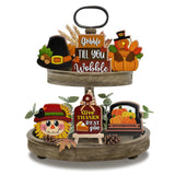 Guoofu 7 Pcs Thanksgiving Tiered Tray Decor, Fall Turkey Pumpkin Truck Scarecrow Farmhouse Wood Decorations Set, Autumn Harvest Give Thanks Rustic Wooden Decorative Signs for Home Table Shelf Guoofu