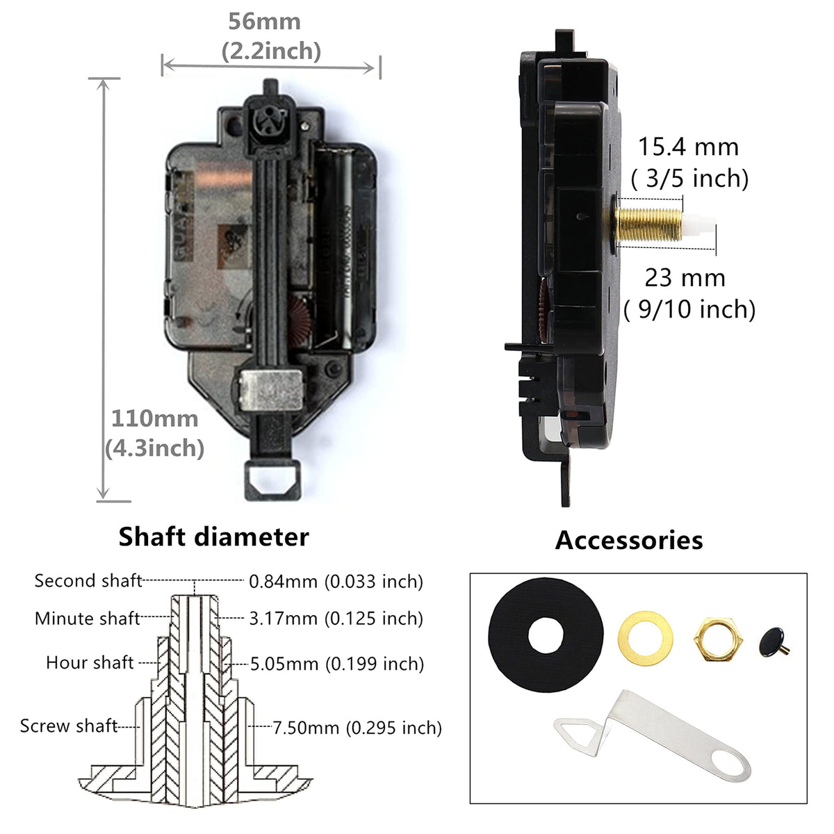 Youngtown 12888 Pendulum Type Movement Step Clock Accessory Quartz DIY Movement Kits,1/2 Inch Maximum Dial Thickness, 9/10 Inch Total Shaft Length. TIKROUND