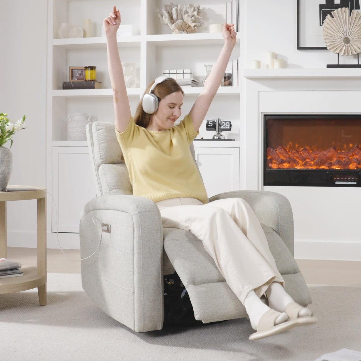 Watson & Whitely Swivel Power Recliner Glider Rocker, Small Recliner with Charging Port for Living Room, Fabric in Dove Grey Watson & Whitely